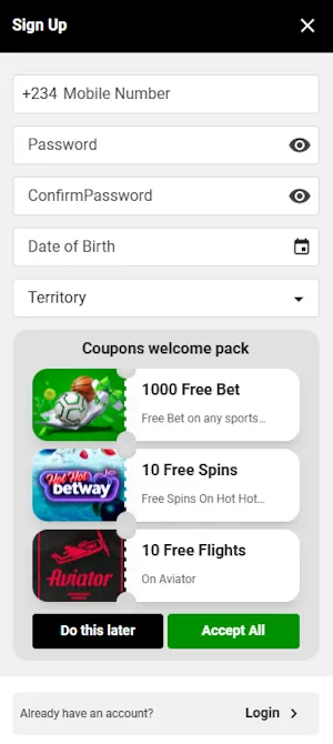 Betway Coupons Welcome Pack Screenshot